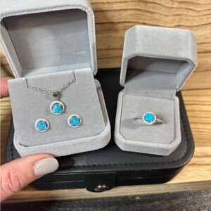 SET! Natural Blue Opal Ring, Earring & Pendant necklace set Ring Sz 8
